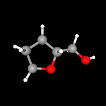Tetrahydrofurfuryl alcohol, CAS # 22415-59-4, as a 3 dimensional ball and stick structure on a black background.