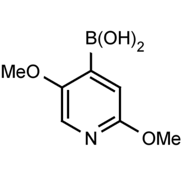 Black and white molecular structure of 2,5-Dimethoxypyridine-4-boronic acid with CAS 1630193-77-9.