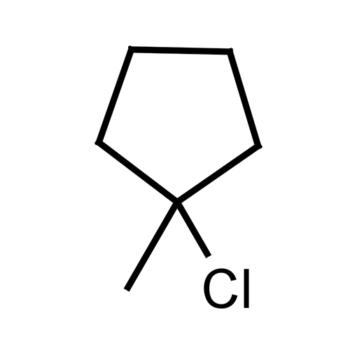 Black and white molecular structure of 1-Chloro-1-methylcyclopentane (CAS number 6196-85-6) from Frontier Specialty Chemicals.