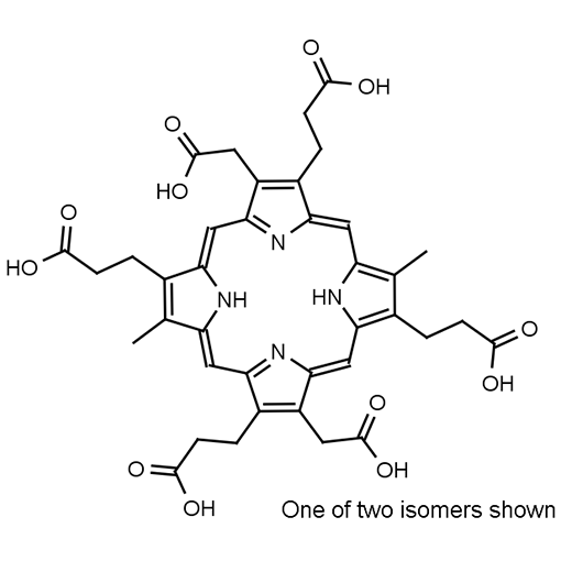 Black and white molecular structure of Hexacarboxylporphyrin I from Frontier Specialty Chemicals.