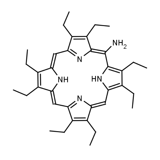 Black and white molecular structure of 5-Amino Octaethylporphine (CAS# 3134-01-8) from Frontier Specialty Chemicals.