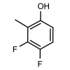 Black and white molecular structure of 3,4-Difluoro-2-methylphenol (CAS# 1232774-26-3) from Frontier Specialty Chemicals.