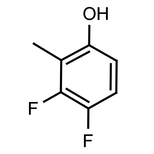 Black and white molecular structure of 3,4-Difluoro-2-methylphenol (CAS# 1232774-26-3) from Frontier Specialty Chemicals.