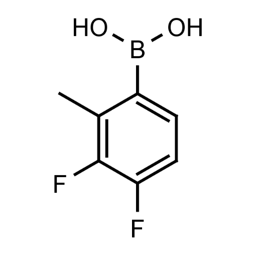 Black and white molecular structure of 3,4-Difluoro-2-methylphenylboronic acid (CAS# 2121514-75-6) from Frontier Specialty Chemicals.