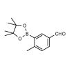 Black and white molecular structure of 5-Formyl-2-methylphenylboronic acid pinacol ester (CAS# 847560-50-3) from Frontier Specialty Chemicals.
