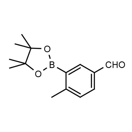 Black and white molecular structure of 5-Formyl-2-methylphenylboronic acid pinacol ester (CAS# 847560-50-3) from Frontier Specialty Chemicals.