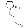 Black and white molecular structure of N-(3-aminopropyl)-2-pyrrolidinone with CAS 7663-77-6 from Frontier Specialty Chemicals.