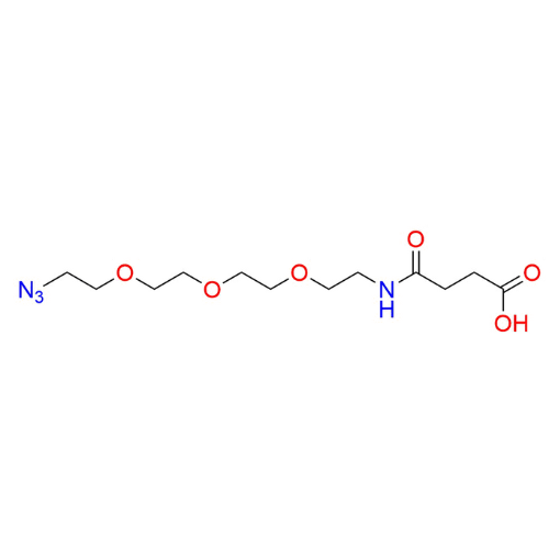 Molecular structure for PEG 1-Azido-13-oxo-3,6,9-trioxa-12-azahexadecan-16-oic acid (CAS 1202400-17-6), from Frontier Specialty Chemicals.