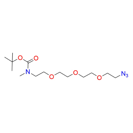 Molecular structure for PEG tert-Butyl (2-(2-(2-(2-azidoethoxy)ethoxy)ethoxy)ethyl)(methyl)carbamate (CAS 1260430-85-0), from Frontier Specialty Chemicals.