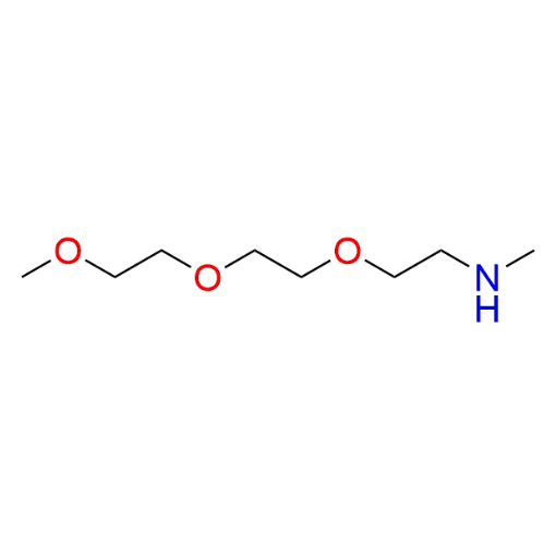 Molecular structure for PEG 2-(2-(2-Methoxyethoxy)ethoxy)-N-methylethan-1-amine (CAS 51952-13-7) from Frontier Specialty Chemicals.