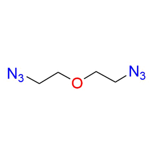 Molecular structure for PEG 1-azido-2-(2-azidoethoxy)ethane, also known as 1,5-diazido-3-oxapentane (CAS 24345-74-2), from Frontier Specialty Chemicals.