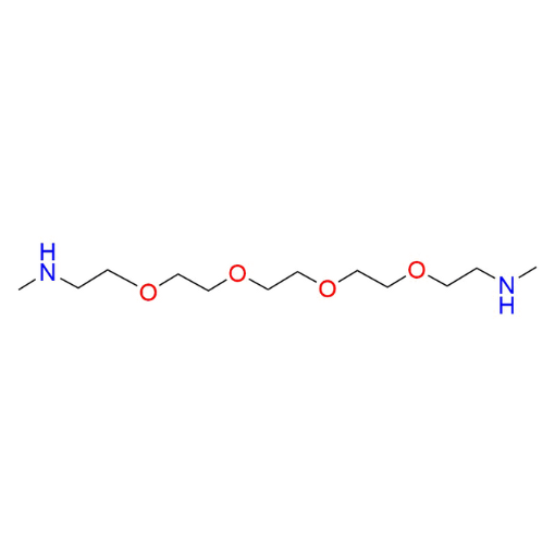 Molecular structure for PEG N1,N14-Dimethyl-3,6,9,12-tetraoxatetradecane-1,14-diamine, also known as MeNH-PEG5-NHMe (CAS 72236-27-2), from Frontier Specialty Chemicals.
