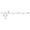 Molecular structure for PEG N-[2-[2-[2-(2-azidoethoxy)ethoxy]ethoxy]ethyl]-4,6-dichloro-1,3,5-triazin-2-amine, also known as Azido-PEG4-dichlorotriazine (CAS 604766-22-5), from Frontier Specialty Chemicals.