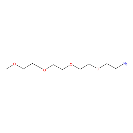 Molecular structure for PEG 13-Azido-2,5,8,11-tetraoxatridecane, also known as Azido-PEG4 (CAS 606130-90-9), from Frontier Specialty Chemicals.