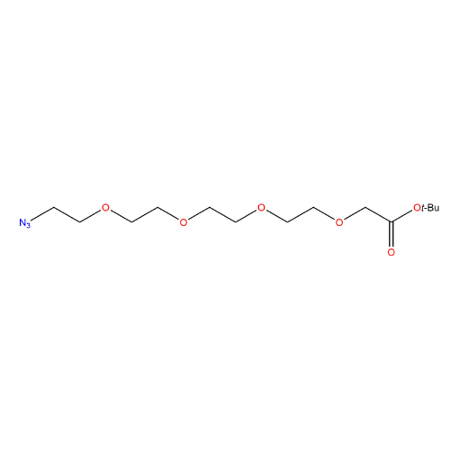 Molecular structure for PEG tert-butyl 14-azido-3,6,9,12-tetraoxatetradecanoate, also known as Azido-PEG4 tert-butyl ester (CAS 864681-04-9), from Frontier Specialty Chemicals.