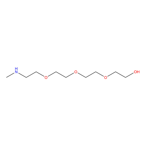 Molecular structure for PEG 5,8,11-Trioxa-2-azatridecan-13-ol, also known as HYDROXY-PEG3-METHYLAMINE (CAS 90430-59-4), from Frontier Specialty Chemicals.