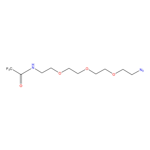 Molecular structure for PEG N-(2-(2-(2-(2-Azidoethoxy)ethoxy)ethoxy)ethyl)-2,2,2-trifluoroacetamide, also known as Azido-PEG4 trifluoroacetamide (CAS 898543-37-8), from Frontier Specialty Chemicals.