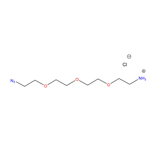 Molecular structure for 11-​Azido-​3,​6,​9-​trioxaundecan-​1-​amine hydochloride (CAS 777081-35-3), from Frontier Specialty Chemicals. Also known as Azido-PEG3-amine HCl.