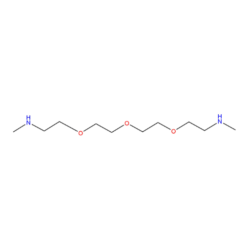 Molecular structure for 2,2'-((Oxybis(ethane-2,1-diyl))bis(oxy))bis(N-methylethanamine) (CAS 68960-89-4), also known as MeNH-PEG4-NHMe, from Frontier Specialty Chemicals.