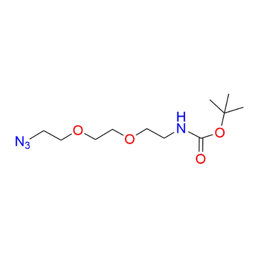Molecular structure for PEG tert-Butyl (2-(2-(2-azidoethoxy)ethoxy)ethyl)carbamate (CAS 950683-55-3), also known as Azido-PEG3-NHBoc, from Frontier Specialty Chemicals.