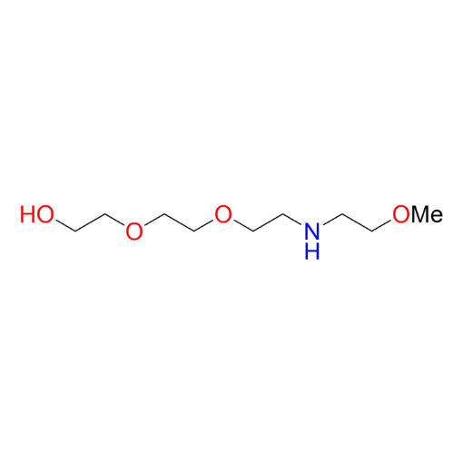 Molecular structure for PEG 2-{2-[2-(2-Methoxy-ethylamino)-ethoxy]-ethoxy}-ethanol (CAS 1818397-10-2), also known as Methoxyethylamino-PEG3-alcohol, from Frontier Specialty Chemicals.