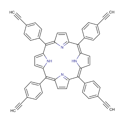 Molecular structure for meso-Tetra(4-ethynylphenyl)porphine (CAS 160240-15-3), also known as TEPP, from Frontier Specialty Chemicals.