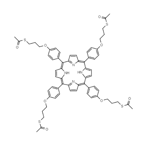 Molecular structure for meso-Tetra(p-3-acetylthiopropoxyphenyl) Porphine from Frontier Specialty Chemicals.