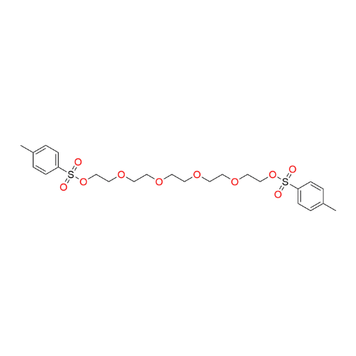 Molecular structure for PEG Pentaethylene glycol di(p-toluenesulfonate) (CAS 41024-91-3), also known as 3,6,9,12-Tetraoxatetradecane-1,14-diol, 1,14-bis(4-methylbenzenesulfonate), from Frontier Specialty Chemicals.