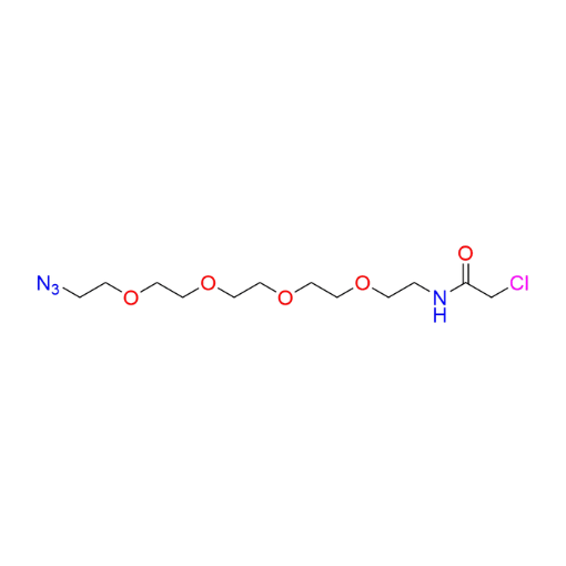 Molecular structure for PEG N-(14-azido-3,6,9,12-tetraoxatetradecyl)-2-chloroacetamide (CAS Not Available), also known as Azido-PEG4-chloroacetamide, from Frontier Specialty Chemicals.