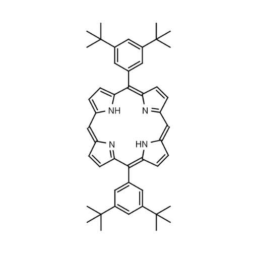 Molecular structure for 5,15-(di-3,5-di-tert-butylphenyl)porphyrin (CAS 173613-63-3), also known as 5,15-Bis[3,5-bis(1,1-dimethylethyl)phenyl]-21H,23H-porphine , from Frontier Specialty Chemicals.