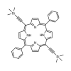 Molecular structure for 5,15-(di-trimethylsilylethynyl)-10,20-(diphenyl) porphyrin (CAS 186382-65-0), also known as TMS-protected 5,15-diethynyl-10,20-diphenylporphyrin, from Frontier Specialty Chemicals.