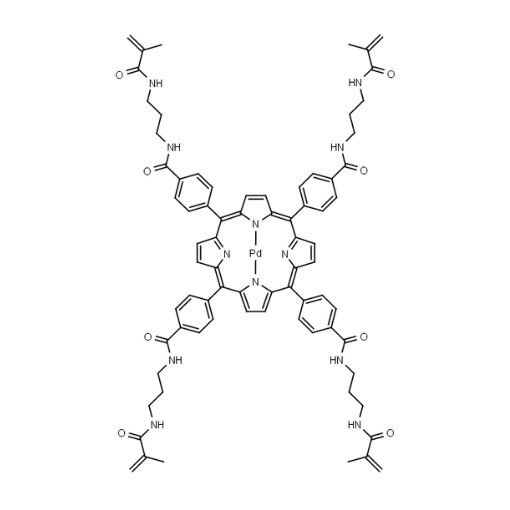 Molecular structure for Pd(II) meso-Tetra(N-(3-methacrylamidopropyl)benzamido)porphine (CAS Not Applicable), also known as Polymerizable Pd(II) porphyrin , from Frontier Specialty Chemicals.