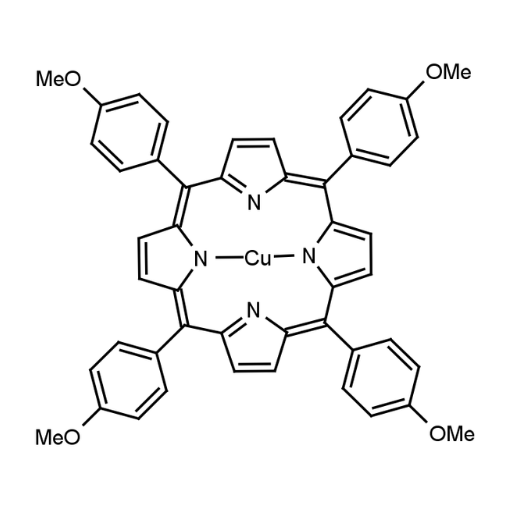 Molecular structure for Cu(II) meso-Tetra(4-methoxyphenyl) porphine (CAS 24249-30-7), also known as CuTOMPP, from Frontier Specialty Chemicals.