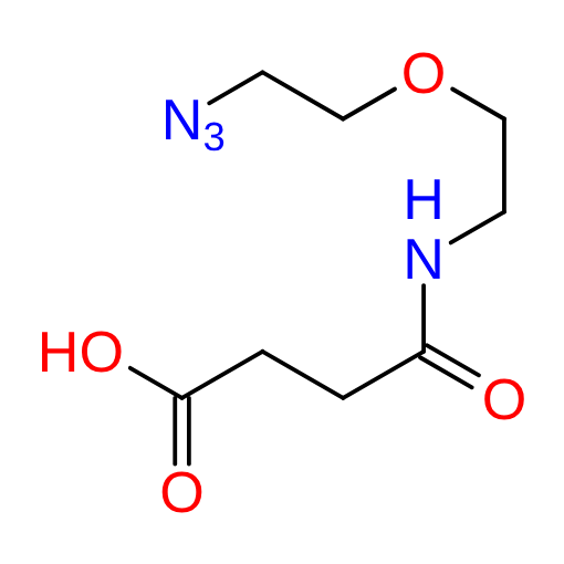 Molecular structure for PEG 4-((2-(2-Azidoethoxy)ethyl)amino)-4-oxobutanoic acid (CAS None), also known as Azido-PEG1-Suc-OH, from Frontier Specialty Chemicals.