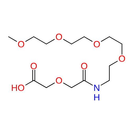 Molecular structure for PEG 15-Oxo-2,5,8,11,17-pentaoxa-14-azanonadecan-19-oic acid (CAS None), also known as mPEG4 diglycolamic acid, from Frontier Specialty Chemicals.