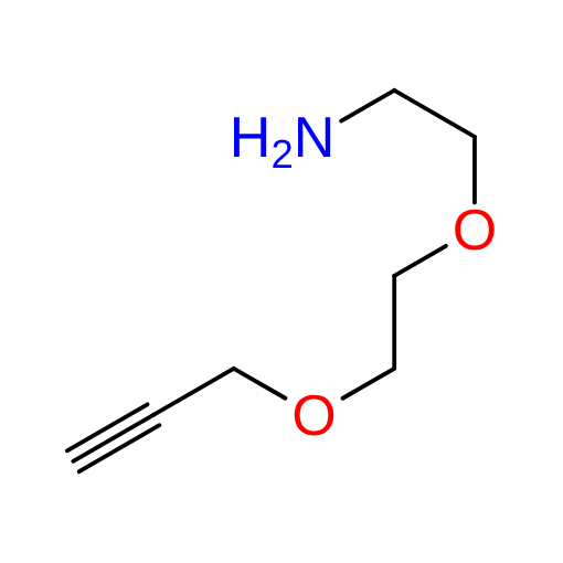 Molecular structure for PEG 2-(2-(Prop-2-yn-1-yloxy)ethoxy)ethan-1-amine (CAS 944561-44-8), also known as Propargyl-PEG2-amine, from Frontier Specialty Chemicals.