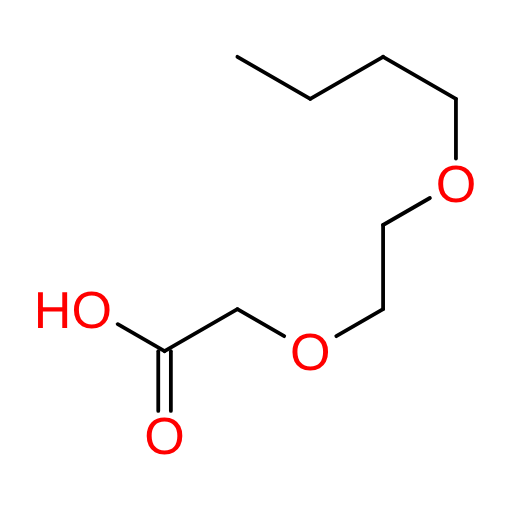 Molecular structure for PEG 2-(2-Butoxyethoxy)acetic acid (CAS 82941-26-2), also known as 3,6-Dioxadecanoic acid, from Frontier Specialty Chemicals.