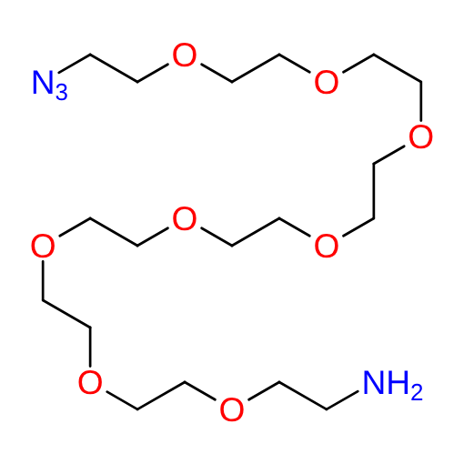 Molecular structure for PEG 26-Azido-3,6,9,12,15,18,21,24-octaoxahexacosan-1-amine (CAS 857891-82-8), also known as Azido-PEG8-Amine, from Frontier Specialty Chemicals.