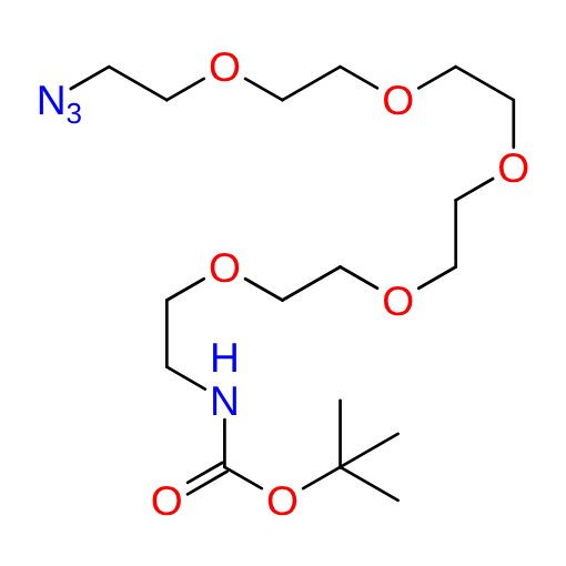 Molecular structure for PEG tert-Butyl (17-azido-3,6,9,12,15-pentaoxaheptadecyl)carbamate (CAS 911209-07-9), also known as Boc-NH-PEG5-azide, from Frontier Specialty Chemicals.