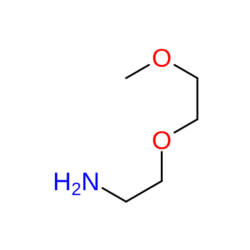 Molecular structure for PEG 2-(2-Methoxyethoxy)ethanamine (CAS 31576-51-9), also known as Me-PEG2-Amine, from Frontier Specialty Chemicals.