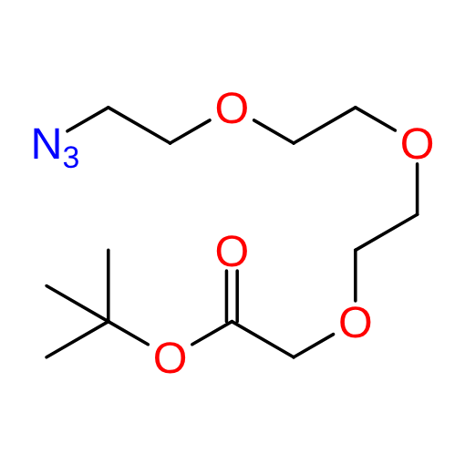 Molecular structure for PEG 1,1-Dimethylethyl 11-azido-3,6,9-trioxaundecanoate (CAS 172531-36-1), also known as Azido-PEG3-C-Boc, from Frontier Specialty Chemicals.