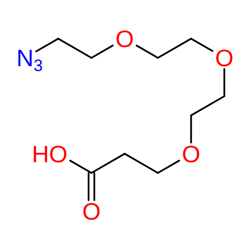 Molecular structure for PEG 3-[2-[2-(2-Azidoethoxy)ethoxy]ethoxy]propanoic acid (CAS 1056024-94-2), also known as Azido-dPEG4-acid, from Frontier Specialty Chemicals.