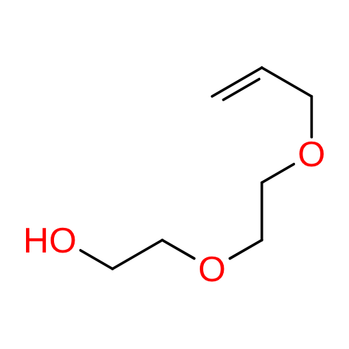 Molecular structure for PEG Diethylene glycol monoallyl ether (CAS 15075-50-0), also known as Allyl-PEG2-OH, from Frontier Specialty Chemicals.