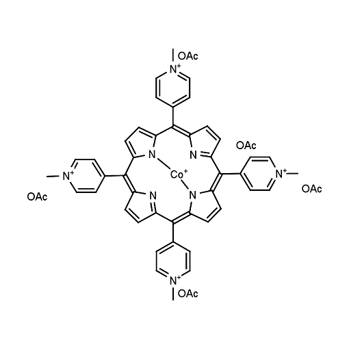 Molecular structure for Co(III) meso-Tetra (N-Methyl-4-Pyridyl) Porphine Pentaacetate (CAS not applicable), also known as Co(III)TMPyP pentaacetate, from Frontier Specialty Chemicals.
