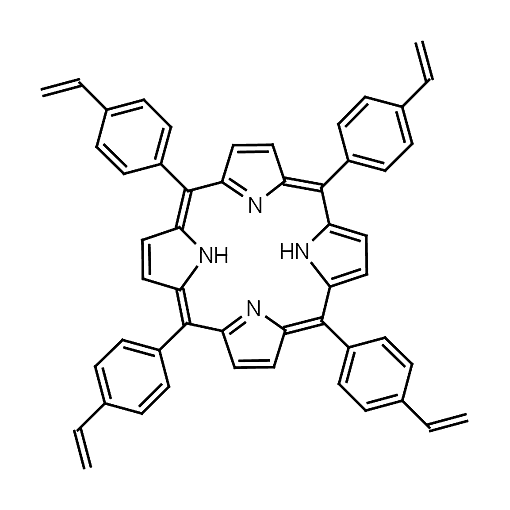 Molecular structure for meso-Tetra(4-ethenylphenyl)porphine (CAS 113477-21-7), also known as TVPP, from Frontier Specialty Chemicals.