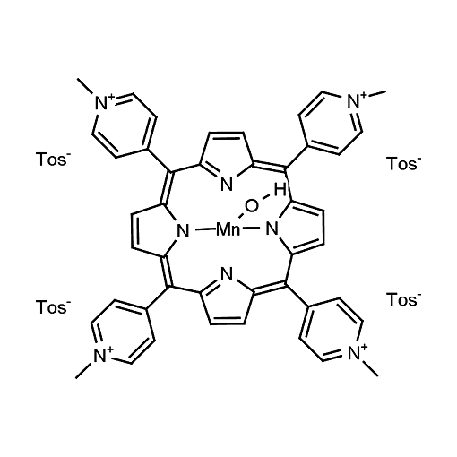 Molecular structure for Mn(III) meso-Tetra(N-methyl-4-pyridyl) porphine tetra tosylate hydroxide (CAS not applicable), also known as MnTMPyP tetratosylate hydroxide, from Frontier Specialty Chemicals.