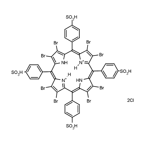 Molecular structure for 2,3,7,8,12,13,17,18-octabromo-5,10,15,20-tetrakis(4-sulfonatophenyl) Porphyrin (CAS 154783-99-0), also known as Br₈TPPS₄, from Frontier Specialty Chemicals.