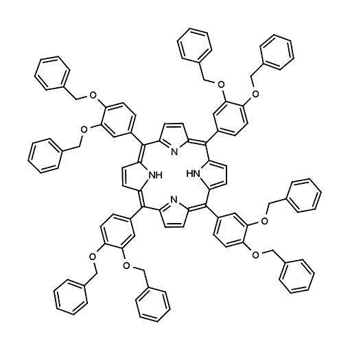 Molecular structure for meso-Tetra (3,4-dibenzyloxyphenyl) porphine (CAS 2097782-84-6), also known as TCBOPP, from Frontier Specialty Chemicals.